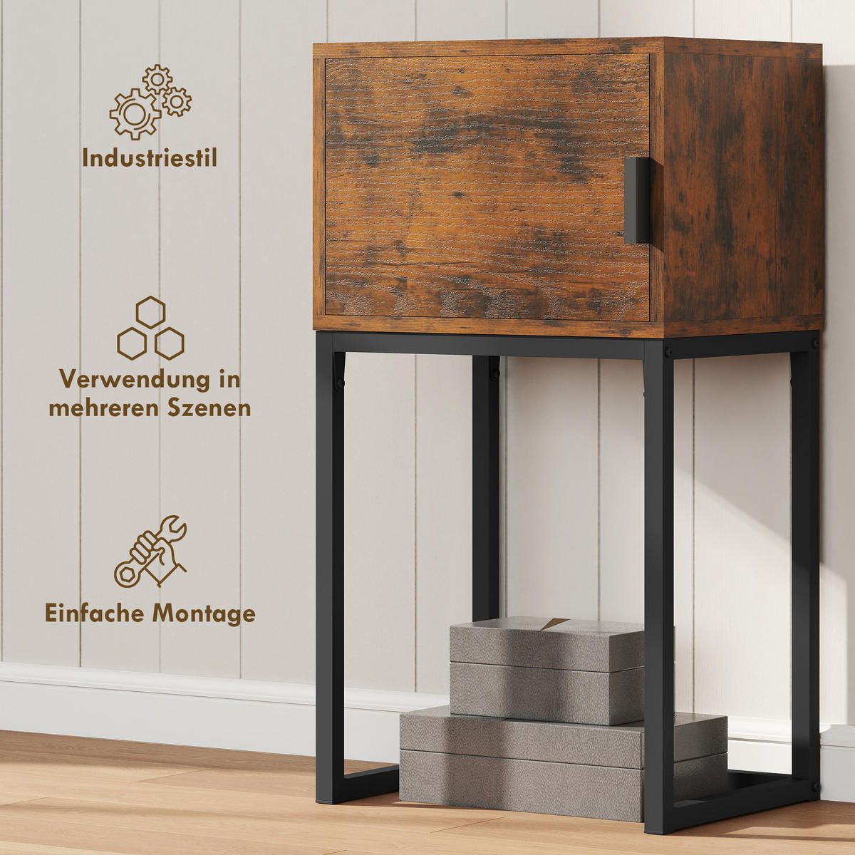 KONSOLENTISCH Flurtisch mit Schrank 40 x 30 x 76 cm Beistelltisch Sofatisch - Schwarz/Braun, Metall (40/30/76cm) - HOMCOM