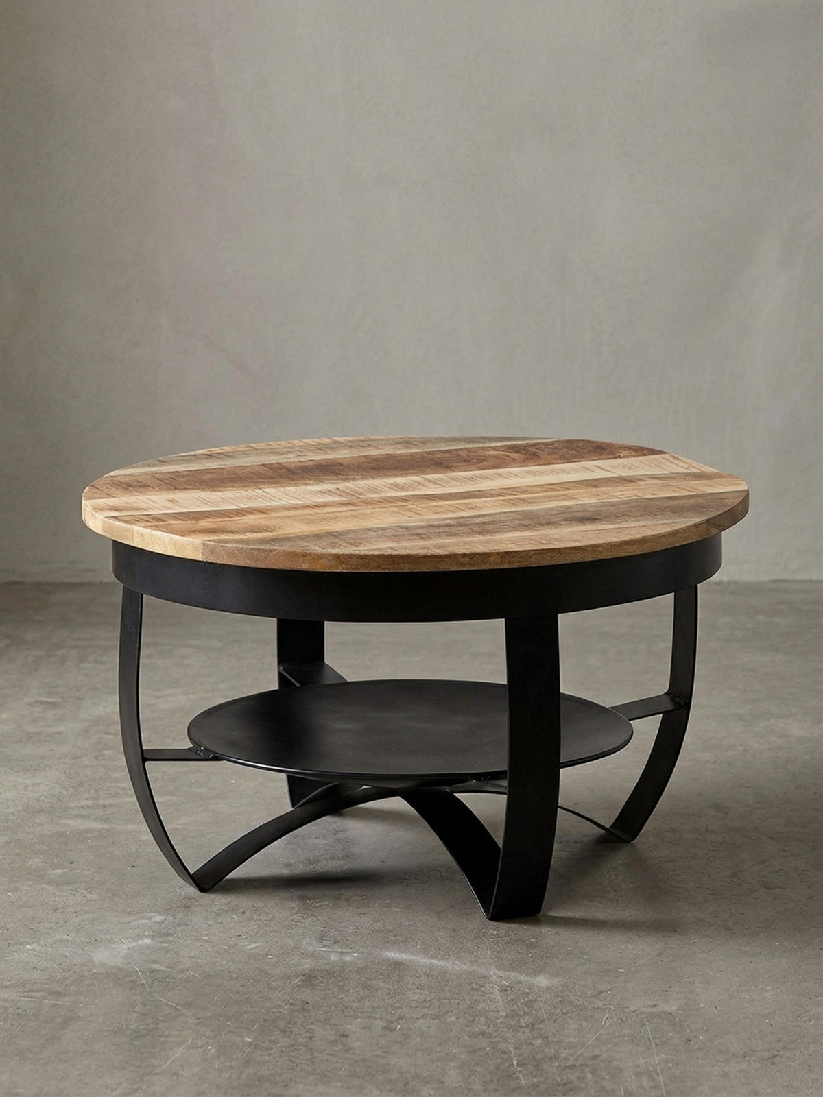 COUCHTISCH in Braun/Schwarz, Industrieller Stil, aus Recyceltem Mango-Massivholz - Schwarz, Holz/Metall (60/60/34cm) - KADIMA DESIGN