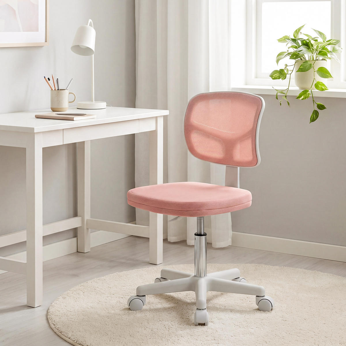 BÜROSTUHL Rosa ohne Armlehnen 48/48/77,5-89,5 cm - Pink, Textil (48/89.5/48cm) - PANGIVO