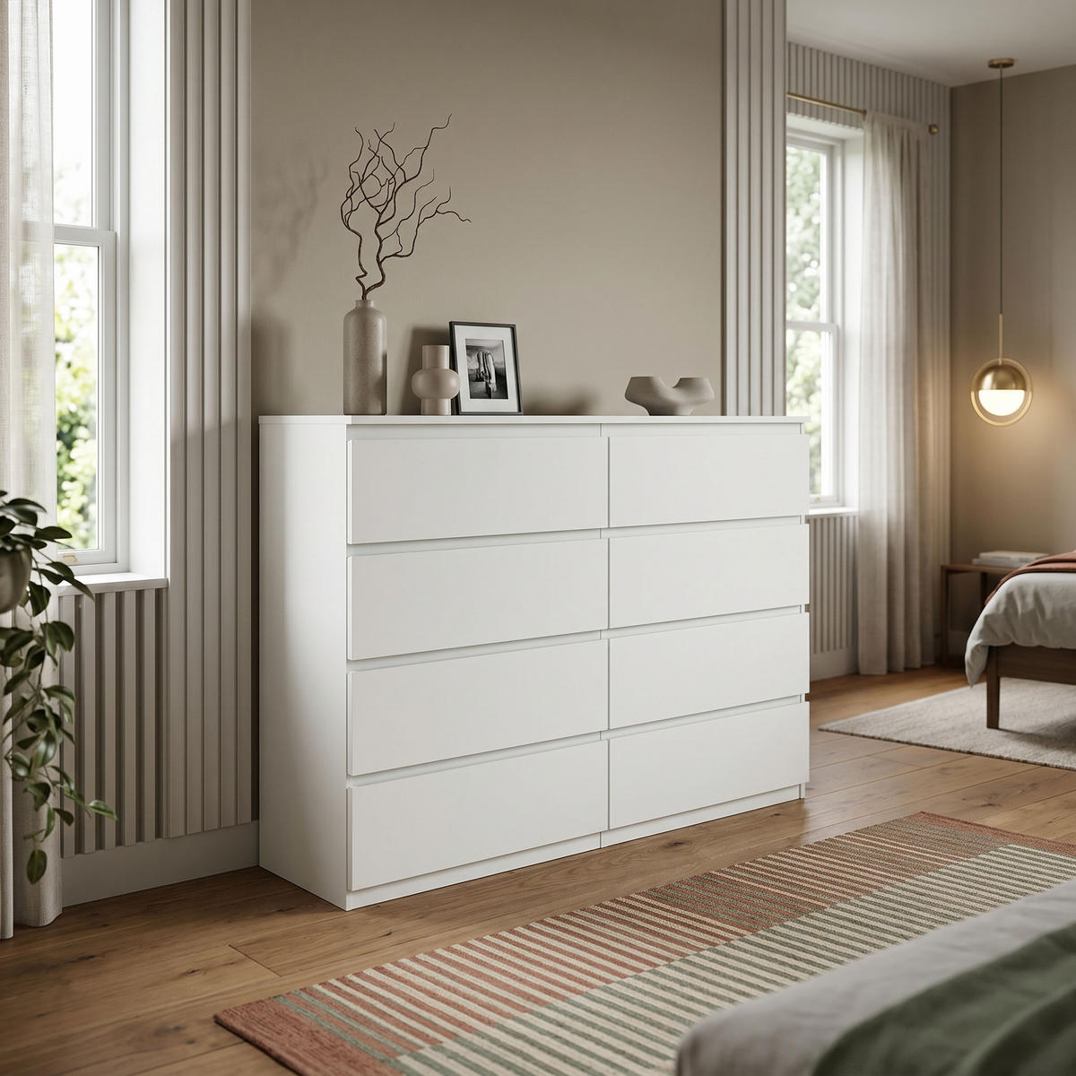 KOMMODE NUDO 138,5/101,5/39cm mit 8 Schubladen Türen Weiß - Weiß, Holzwerkstoff (138.5/101.5/39cm) - MASSENO