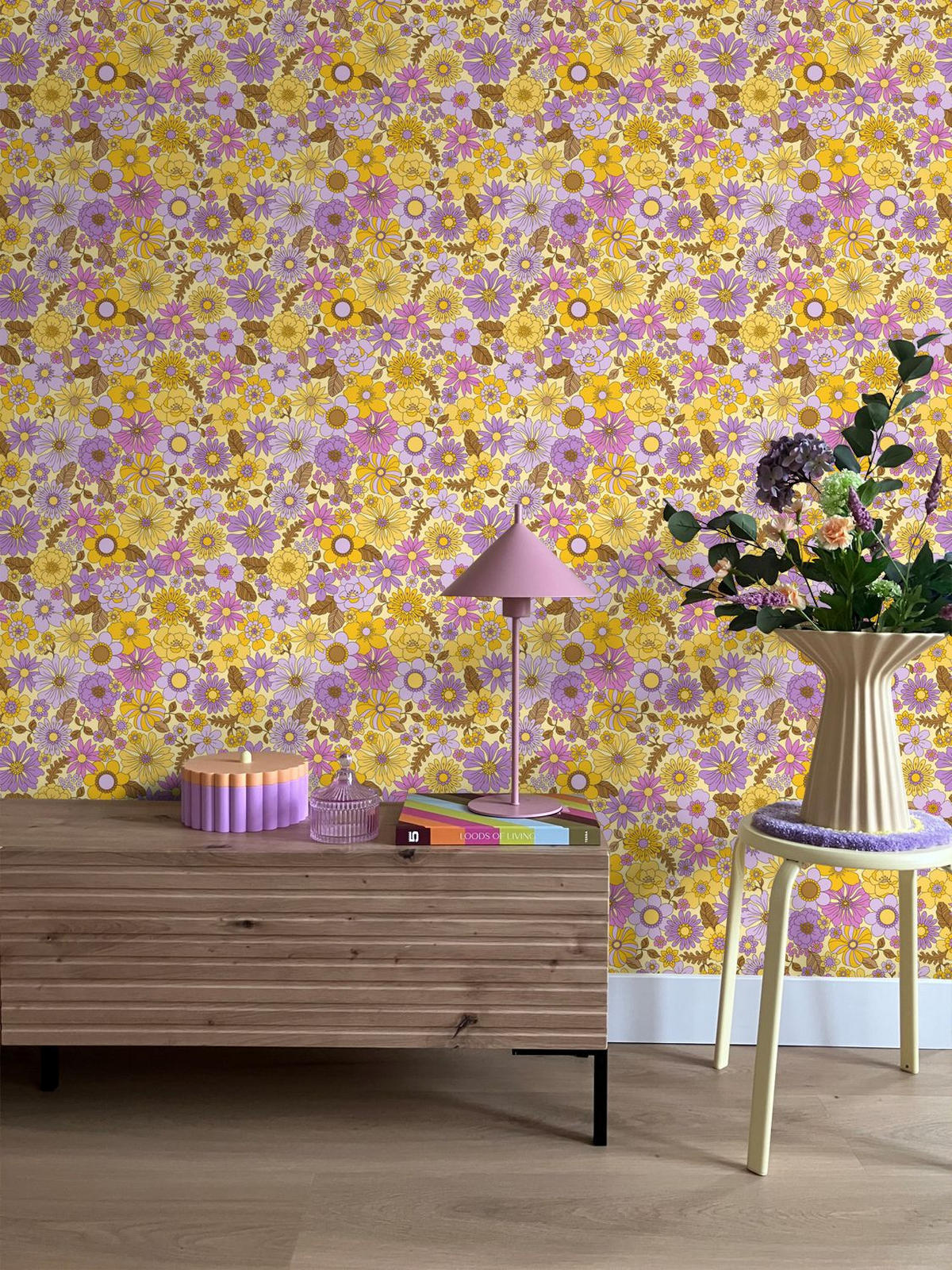 TAPETE Retro Blumen 50 x 900 cm - Gelb, Papier (50/900cm) - ESTAhome