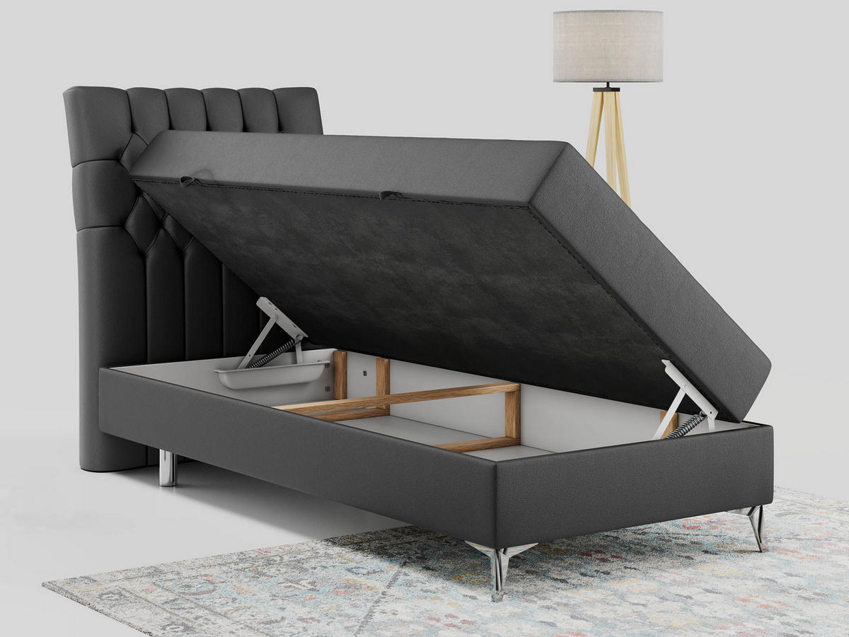 BOXBETT MILEN 90/200 Dunkelgrau Kunstleder - H3 - Links Seite - Dunkelgrau, Holz/Textil (90/200cm) - MKS