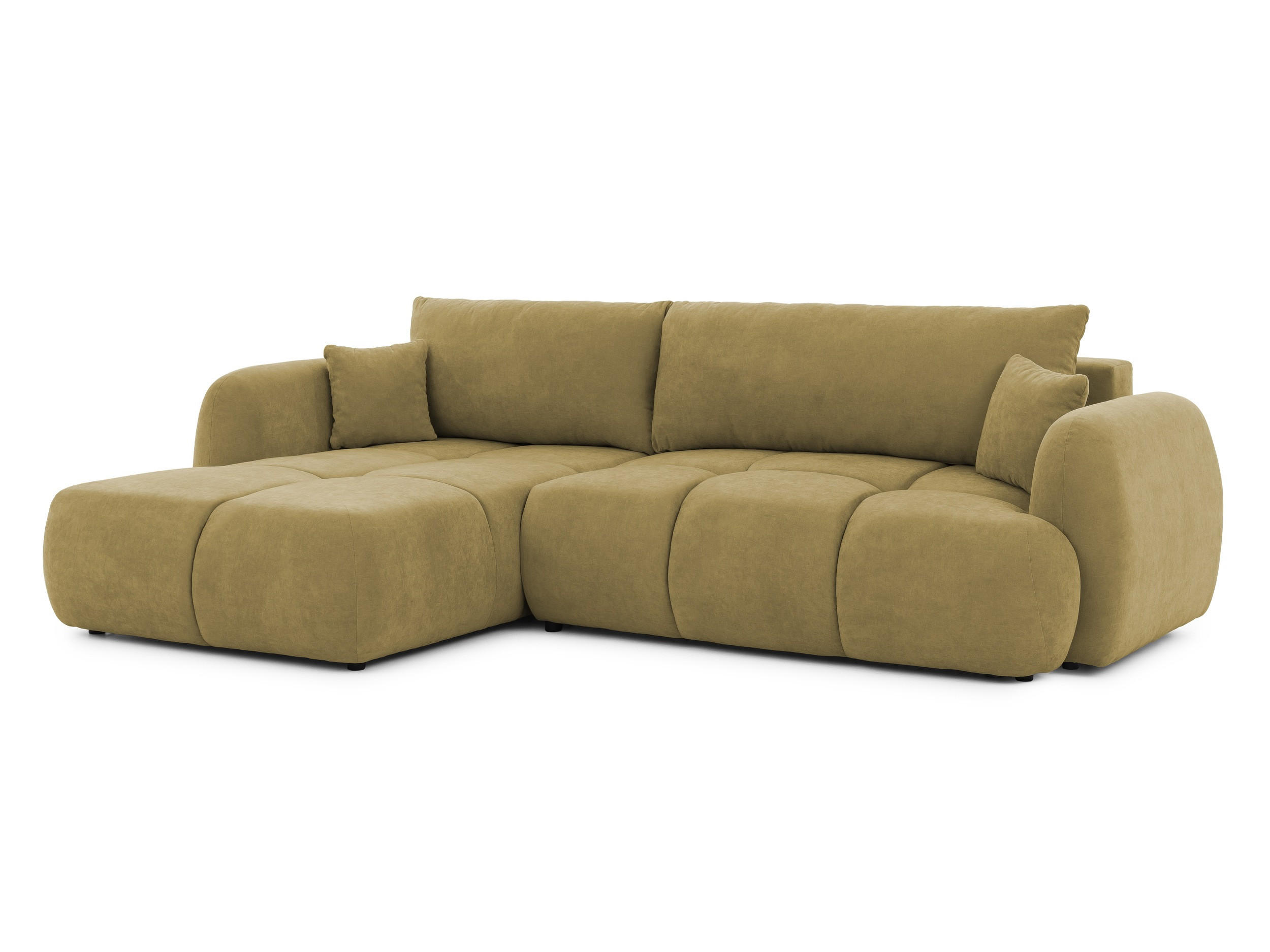 ECKSOFA Loretto aus natürlichem Grün Webstoff mit Schlaffunktion, Bettkasten und tiefen Steppungen in Bubble-Optik - Schwarz/Grün, Holz/Kunststoff (180/275cm) - S-Style