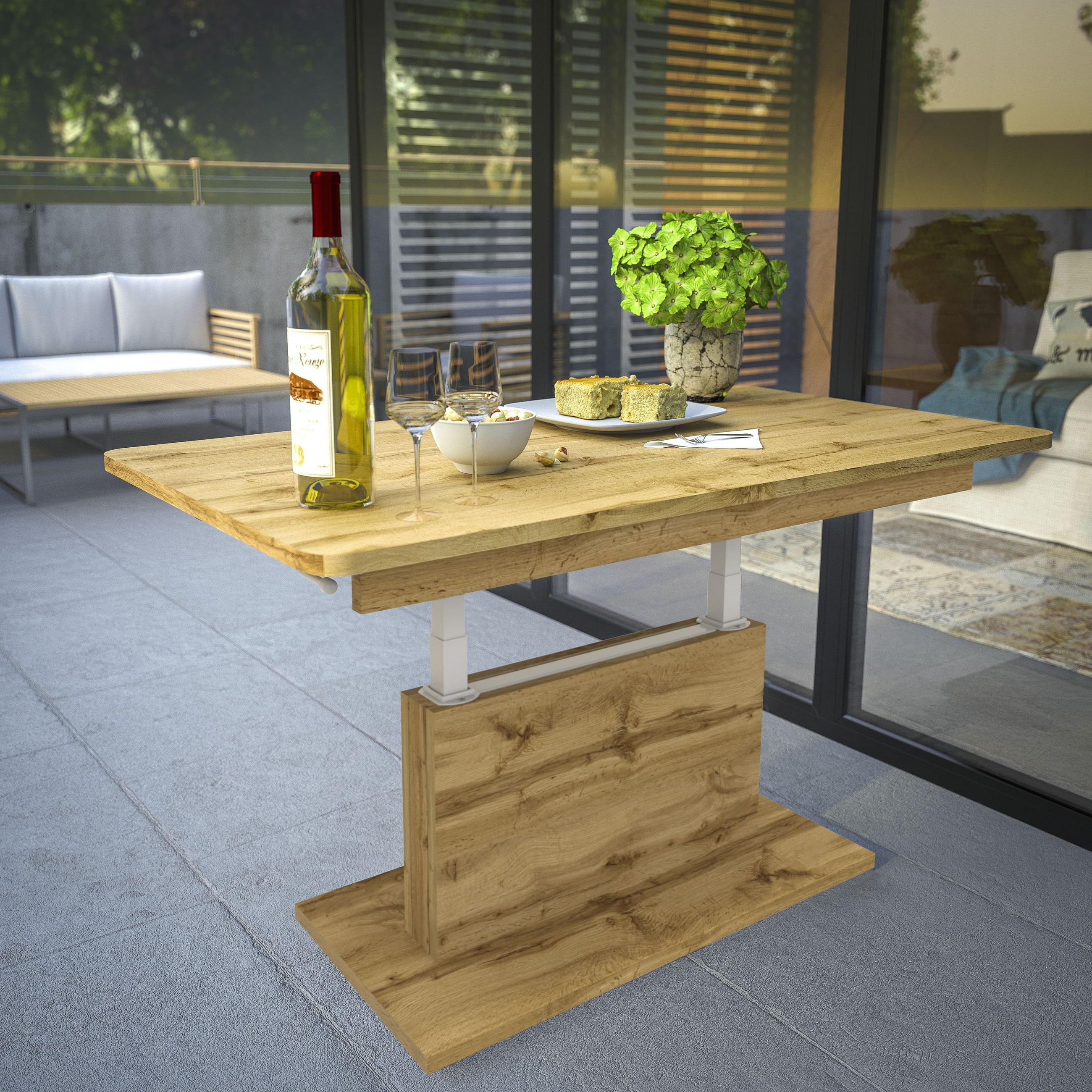 Thumbnail - designimpex Couchtisch, Eiche Wotan, Holzwerkstoff, Rechteckig, 126x57x70 cm, Wohnzimmer, Wohnzimmertische, Couchtische