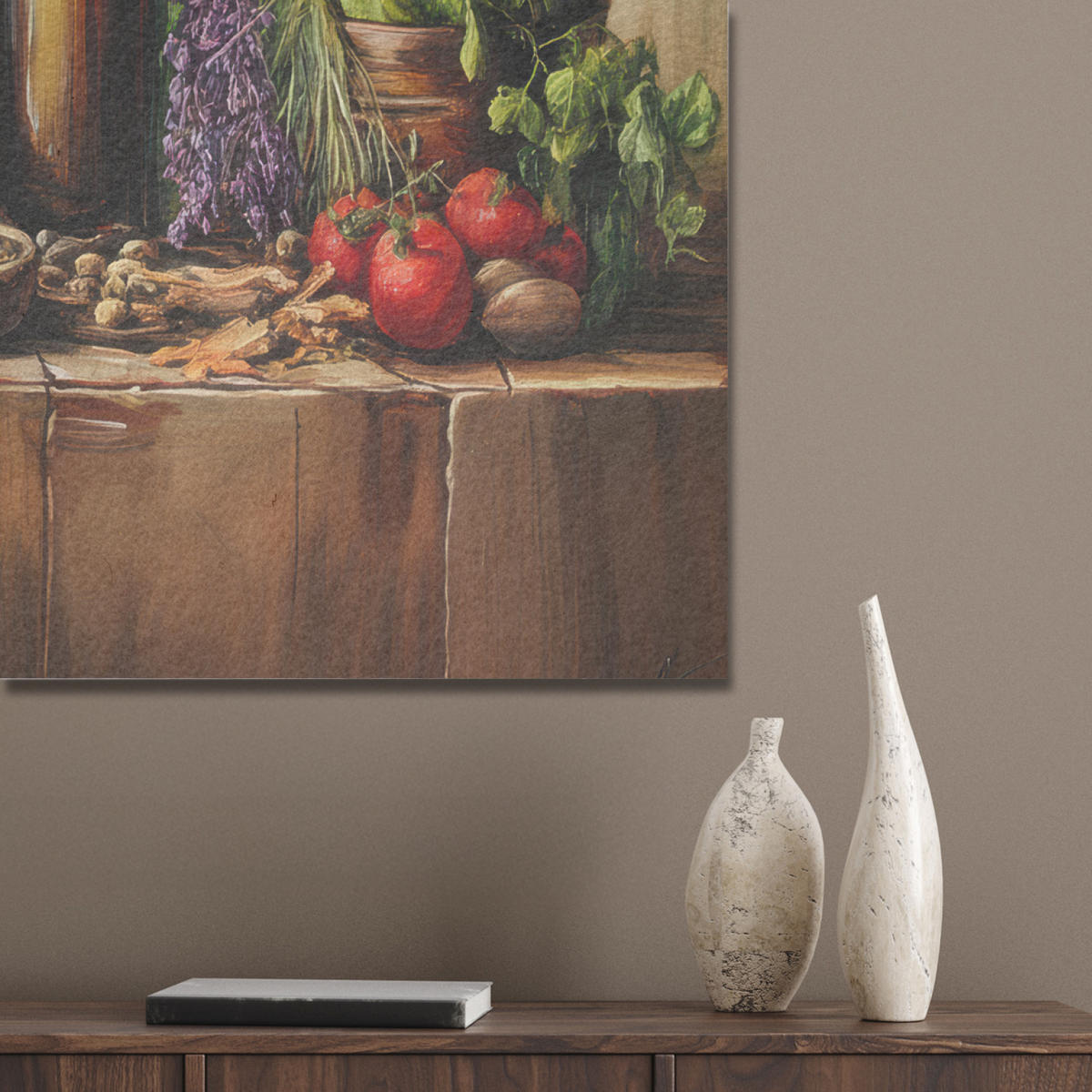 AKUSTIKPANEEL Stilleben - Kräuter - Gewürze - Früchte - Farbenfroh 90x90 cm - Grün, Textil (90/0.9/90cm) - MuchoWow