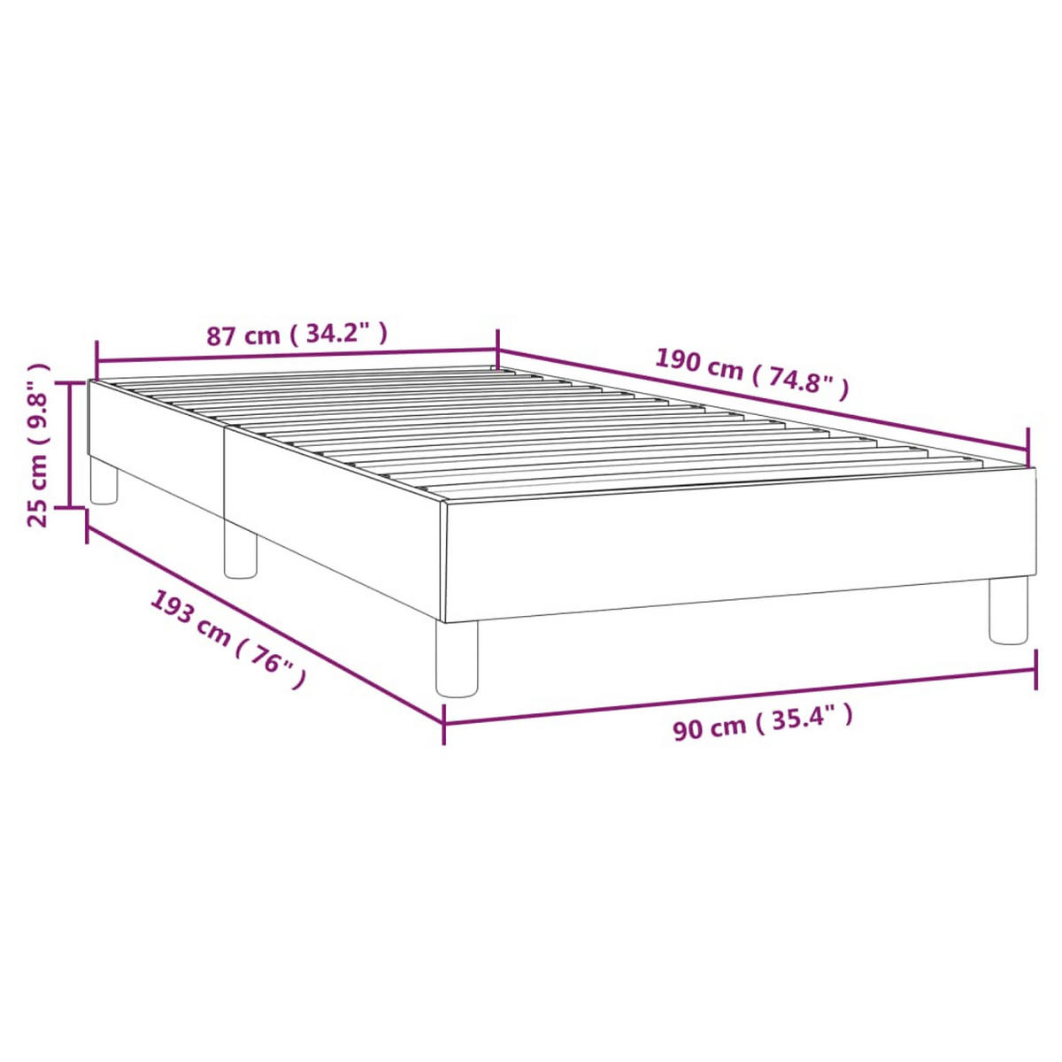 BETTGESTELL Dunkelgrau 90/190 Cm Stoff - Grau, Holz (90/190cm) - vidaXL