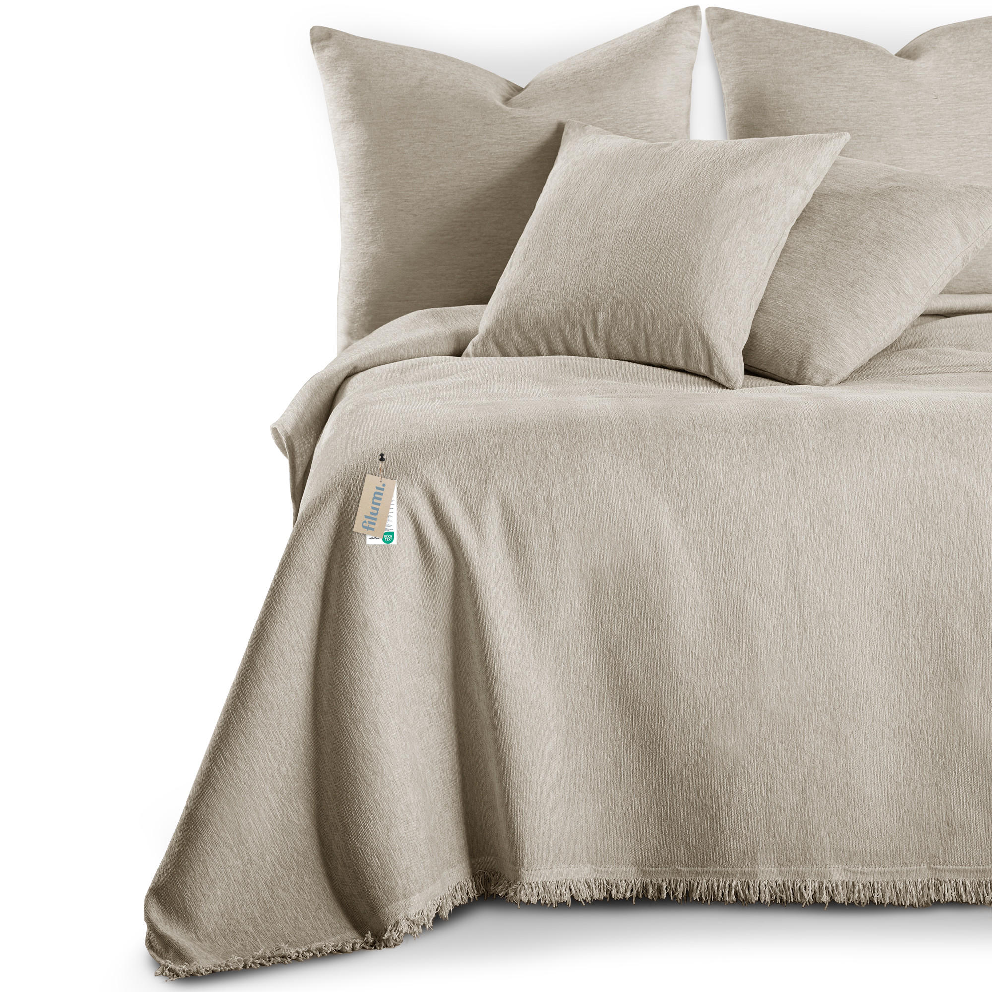 TAGESDECKE TALO mit Fransen Beige 220x240 - Beige, Textil (220/240cm)