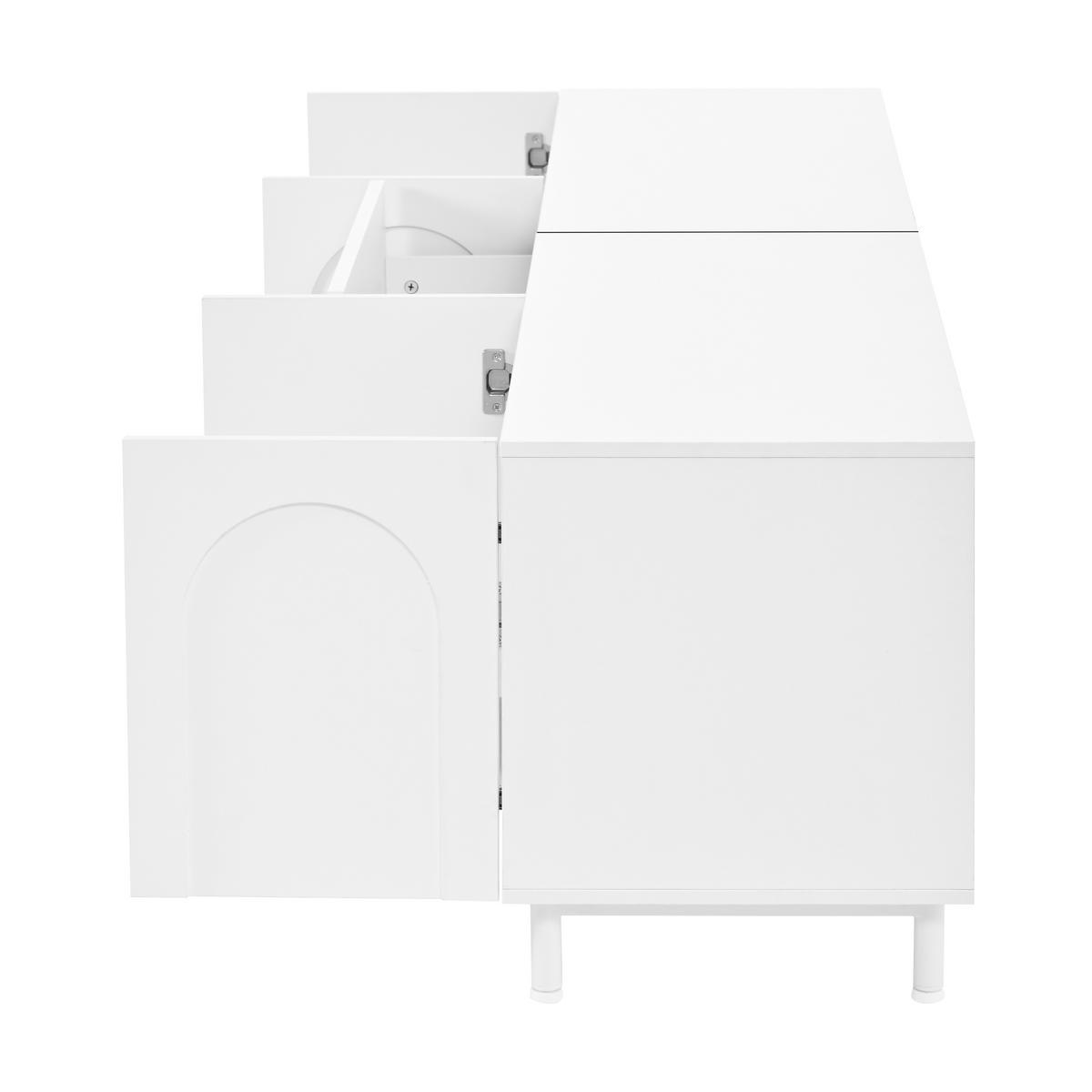TV-SCHRANK 4 Türen 2 Schubladen Bogen Türen Modern - Weiß, Holzwerkstoff (180/48/40cm) - FLIEKS