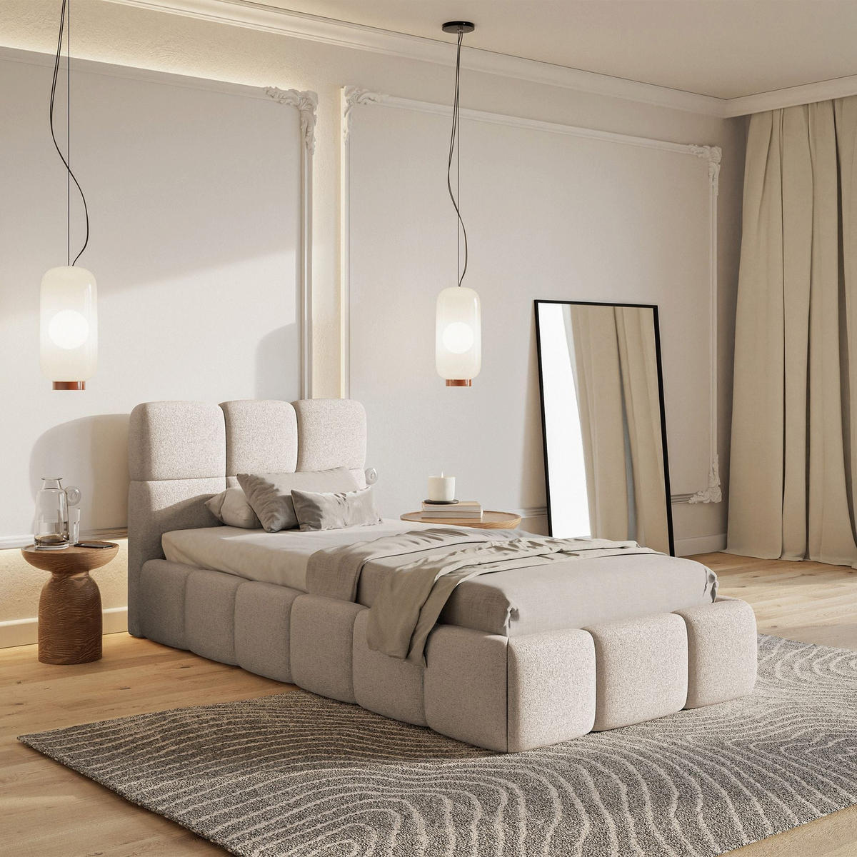 POLSTERBETT Cloudy Hellbeige Chenille, 90x200 cm - Ecru/Schwarz, Kunststoff/Textil (90/200cm) - Selsey