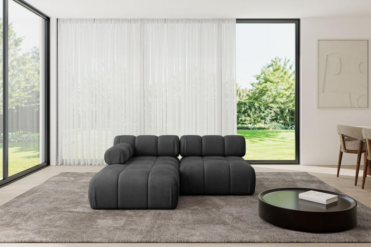 ECKSOFA modulares Sofa Razon-L1 - 190x160x70 cm Schwarz Velours - Schwarz, Holzwerkstoff/Textil (190/160cm) - ALTDECOR