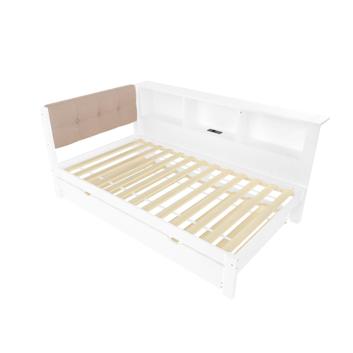 TAGESBETT 90/200 cm Weiß mit ausziehbarem Bett und LED-Beleuchtung aus Kiefernholz - Weiß, Holz (90/200cm) - OKWISH