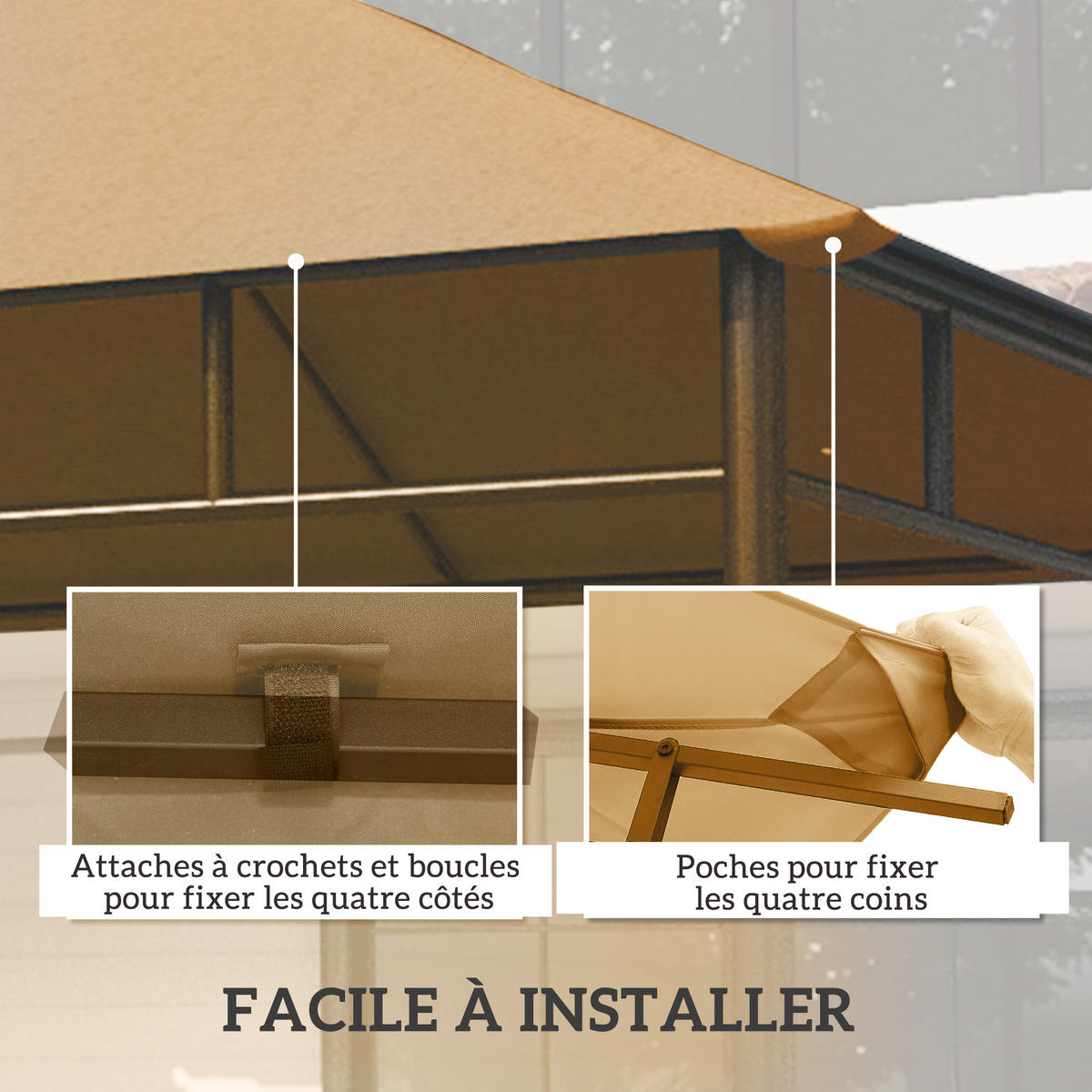 ERSATZDACH, 3x3 m für Gartenlaube, beige, Polyester 180 g/m², UV-beständig - Multicolor, Kunststoff (298/0.1/295cm) - FORIOUS