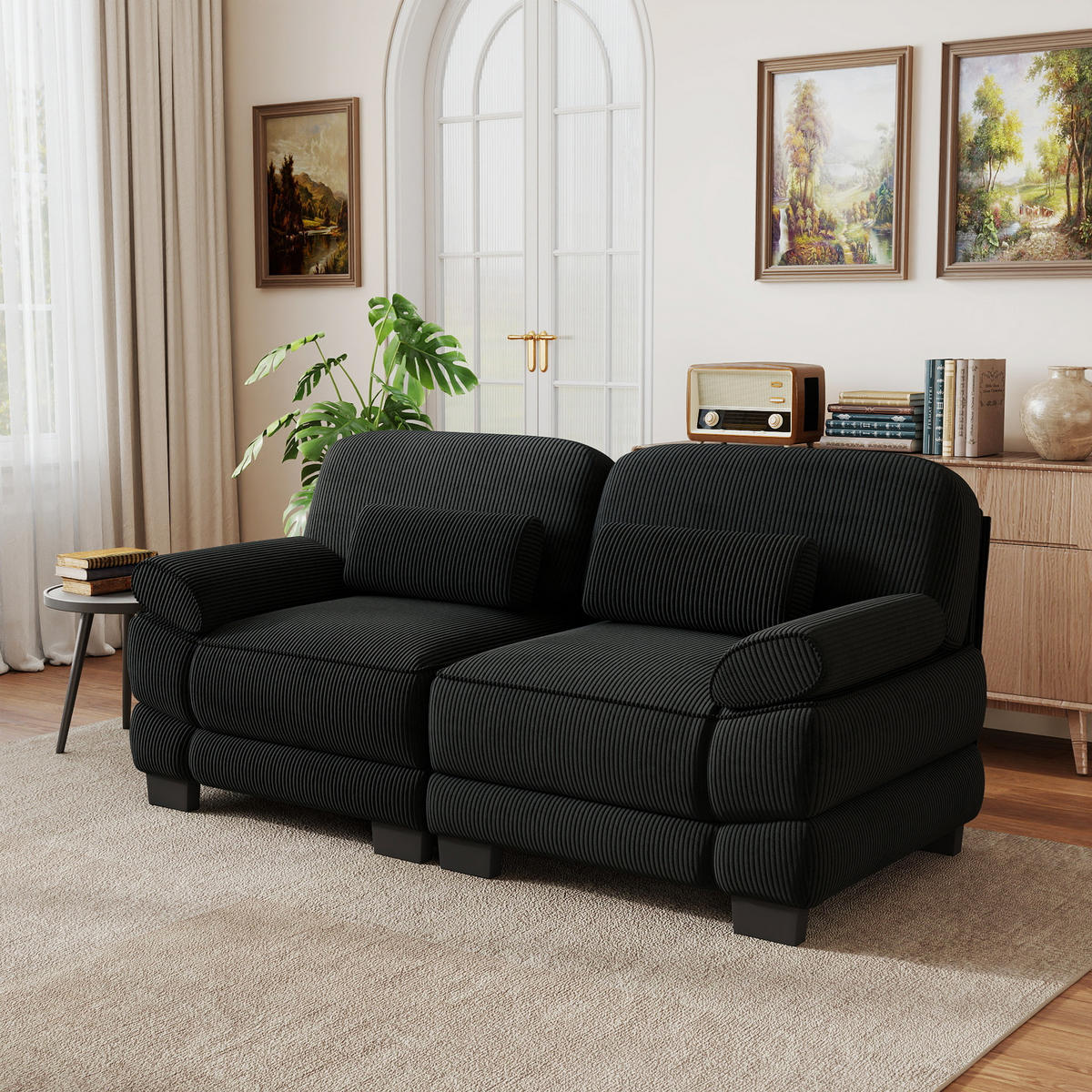 2-SITZER-SOFA modular mit Lendenkissen, DE-42659, Schwarz - Schwarz, Holz (194/94/88.5cm) - ComfortXL