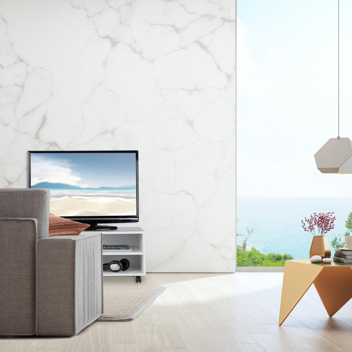 TV-BOARD - Weiß, Holzwerkstoff/Textil (80/35/35cm) - Relaxdays