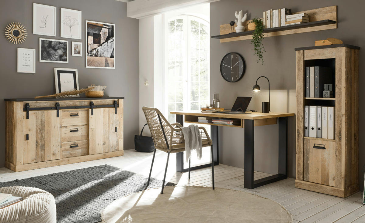 REGALSCHRANK Used Wood hell, anthrazit 51 cm, Regal mit Soft-Close - Anthrazit/Schwarz, Holzwerkstoff/Metall (51/146/38cm) - Furn.Design