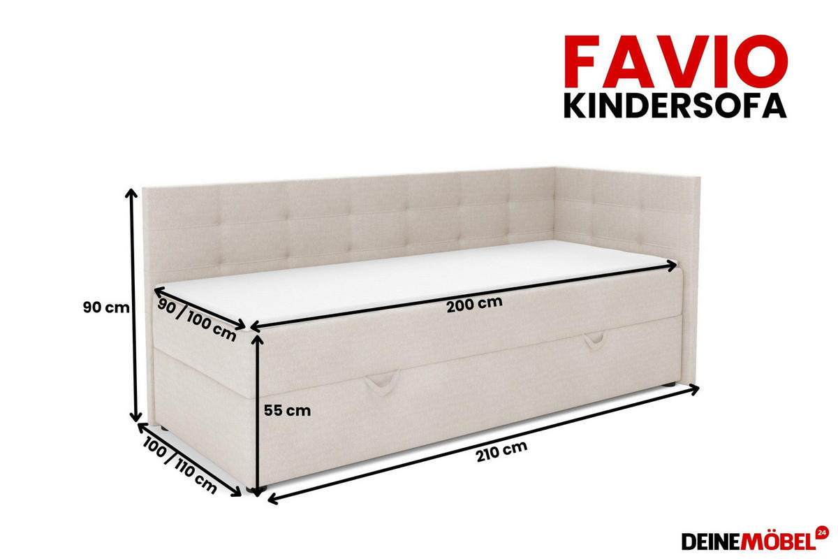 BOXBETT FAVIO 100/200 in Velours Ecru H3 - Beige, Holz/Holzwerkstoff (100/200cm) - Deine Möbel 24