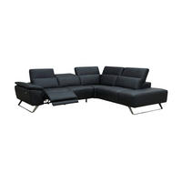 ECKSOFA Predator Echtleder mit 1 x Relaxfunktion Schwarz - Schwarz, Leder/Metall (270/230cm)