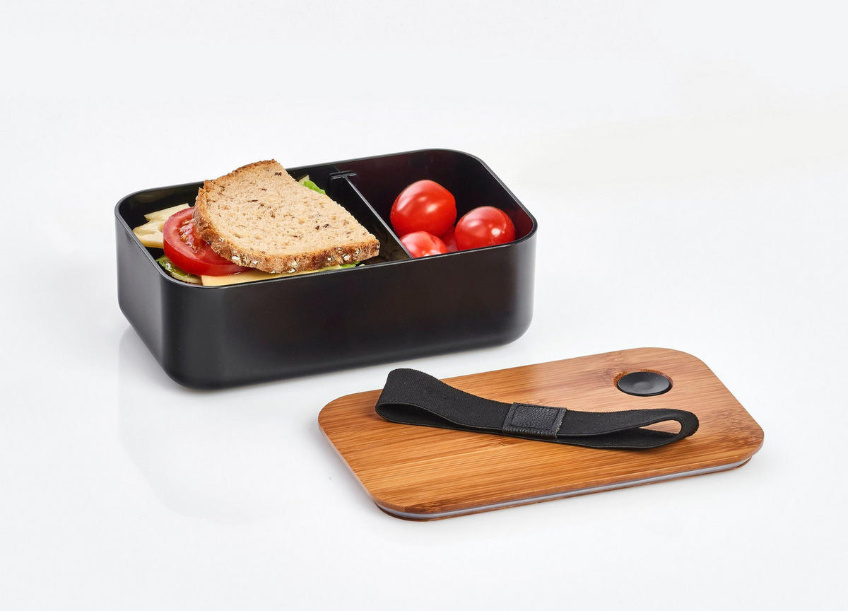 LUNCHBOX mit Fach 19/12/7 cm - Schwarz, Kunststoff (12/7/19cm) - ZELLER