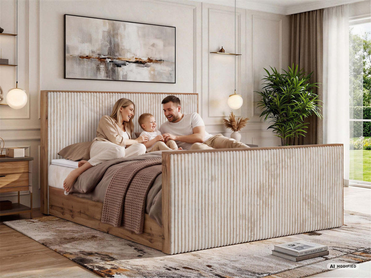 KONTINENTÁLNÍ POSTEL WOOD DUO 200/200 - Šedá Manšestr - Topper Visco - H3 - šedá/černá, textil/plast (200/200cm) - MKS