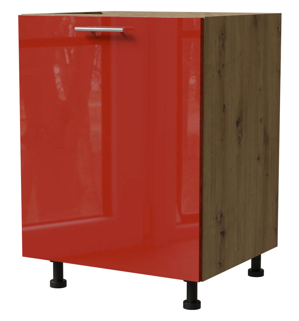 Feldmann-Wohnen Unterschrank Rot, Eiche Artisan 60x82x50 cm