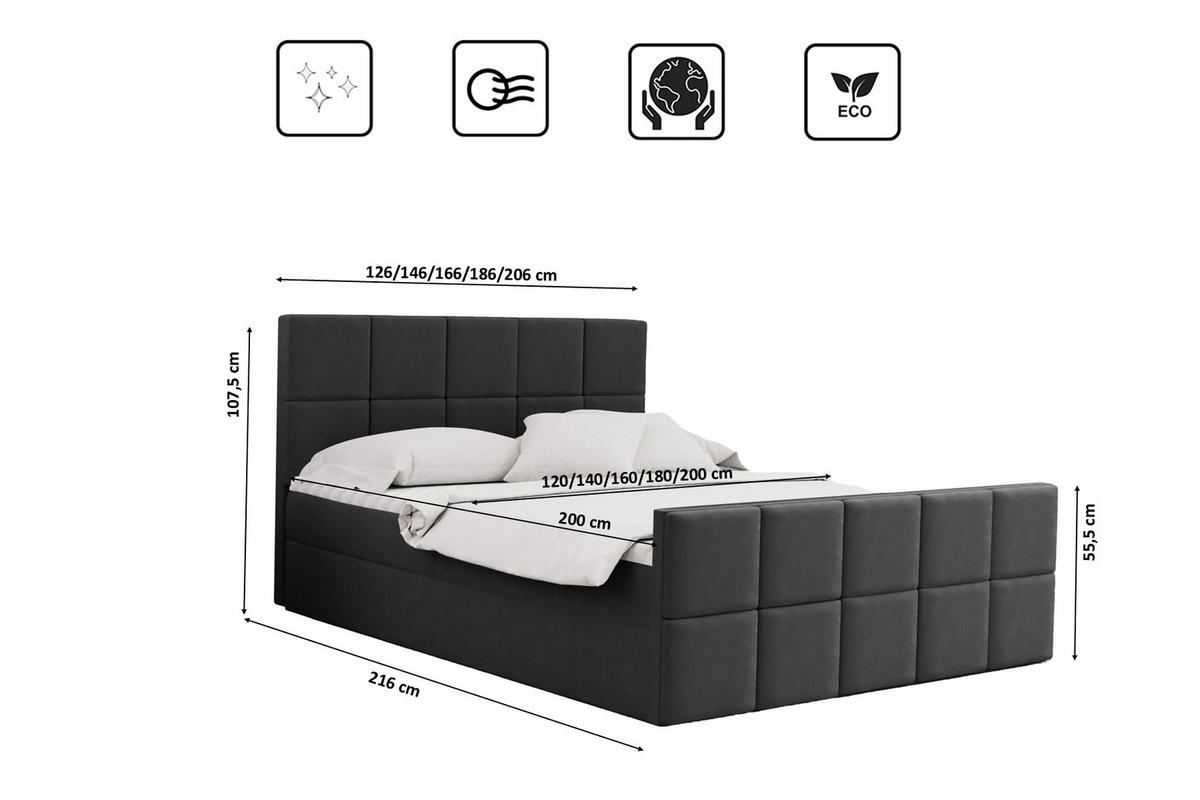 BOXBETT mit Bettkasten und Matratze Topper HANA Stoff Matt Velvet Dunkelgrau 120x200 cm H2-Pocket - Dunkelgrau, Holz/Textil (120/200cm) - Kaiser Möbel