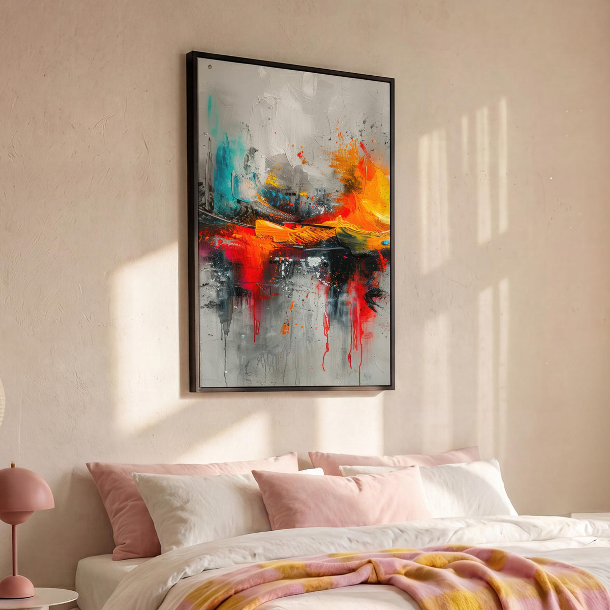 LEINWAND Bilder mit Rahmen - Moderne Kunst - Orange - Grau - Abstrakt - 80x120 - Hellgrau, Textil (80/120cm) - MuchoWow