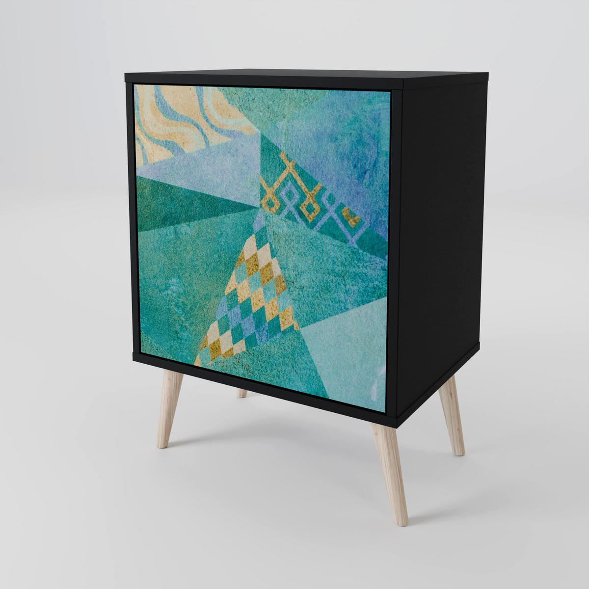 SIDEBOARD SPECTRUM SPLENDOR, Schwarz, 57,5x42x70,5 cm, Schwarze Metall-Sternfüße - Multicolor/Schwarz, Holzwerkstoff/Metall (57.5/70.5/42cm) - SpaceRebels
