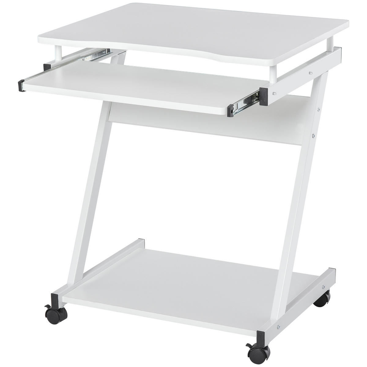 COMPUTERTISCH Weiß rollbar mit Tastaturauszug und Ablage 60/48/73 cm - Weiß, Holzwerkstoff (48/60/73cm) - PANGIVO