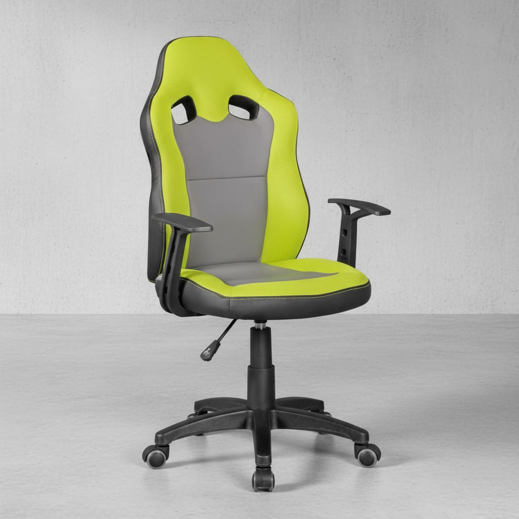 KINDERDREHSTUHL Racing Ergonomisch Höhenverstellbar FAST, Grün 60x60x112 cm - Schwarz/Grün, Kunststoff/Textil (60/112/60cm) - KADIMA DESIGN