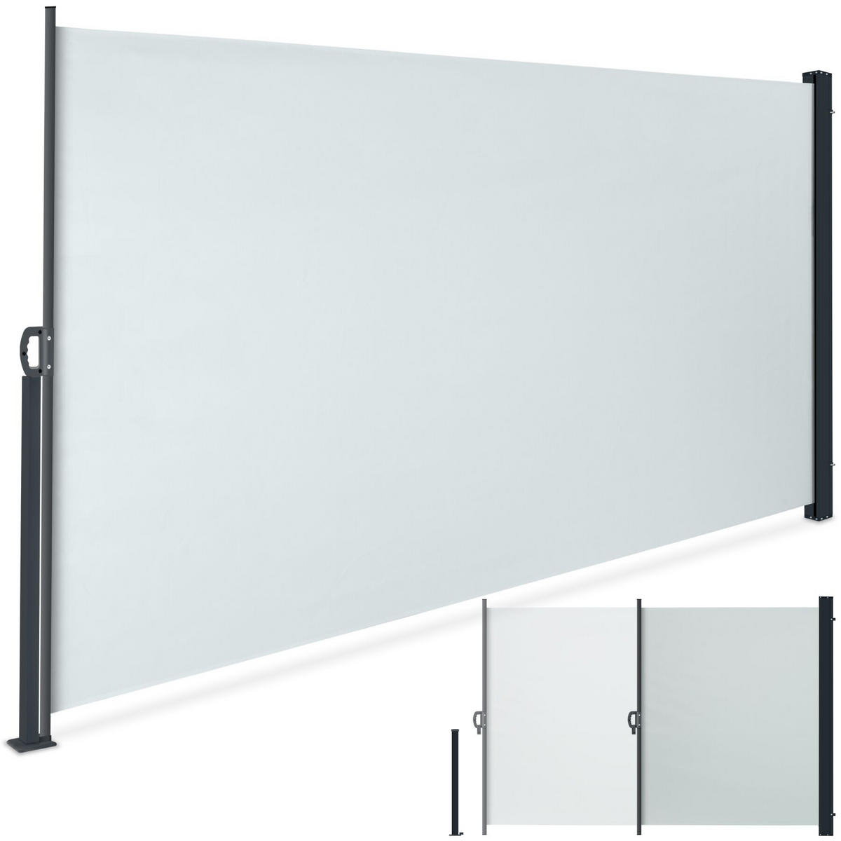 SEITENMARKISE , ausziehbar, mit Aufrollmechanismus, grau - Grau, Kunststoff (300/200/9cm) - tectake