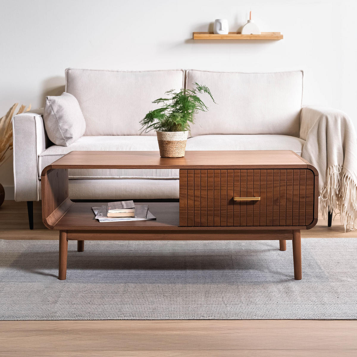 COUCHTISH Milo Couchtisch aus Walnussholz, Retro-Stil - Braun, Holz (105/50/45.5cm) - Sicaan