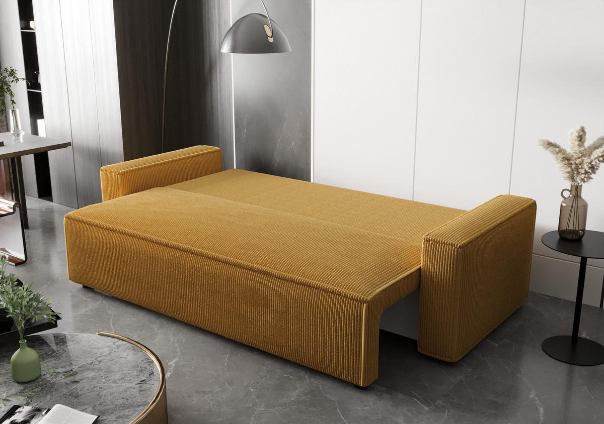 SOFA AMBRO Poso 02 mit Schlaffunktion, Hellbraun, Sofa mit Stauraum - Hellbraun, Textil (90/85/230cm) - Bedante