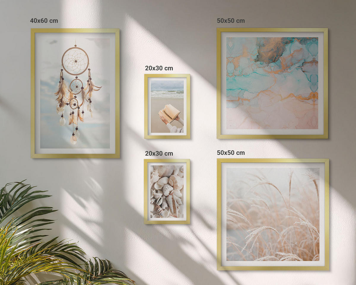 WANDBILDER 5er Set - 50x50 cm & 20x30 cm & 40x60 cm Goldrahmen - Stadtansichten, Brücken, Eiffelturm, Auto - Goldfarben, Kunststoff (40/60cm) - ArtPrintCave