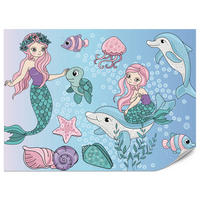 FOTOTAPETE für Kinderzimmer Meerjungfrauen Delfine Fische Muscheln Qualle Schildkröte 300x210 - Multicolor, Papier (300/210cm) - Muralo