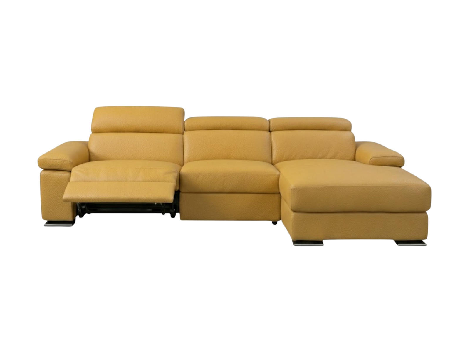 ECKSOFA Plutone Echtleder mit 1 x Relaxfunktion Senfgelb - Gelb, Leder/Metall (165/286cm)