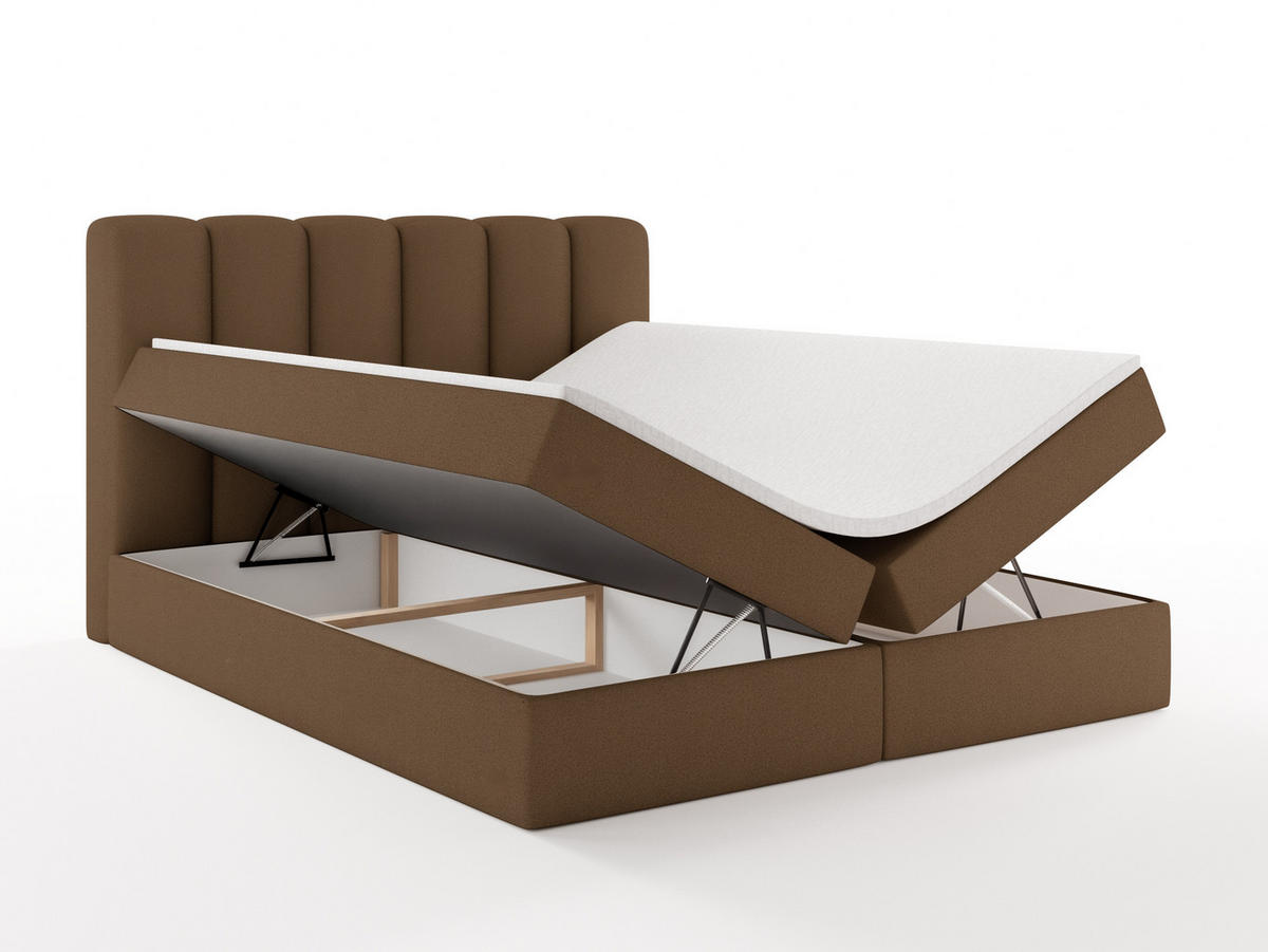BOXBETT NOLARO 200x200 cm Komplett-Set mit Bettkasten, Bonell-Matratze und Topper, Bouclé Braun - Braun, Textil (200/200cm) - Luxkor24