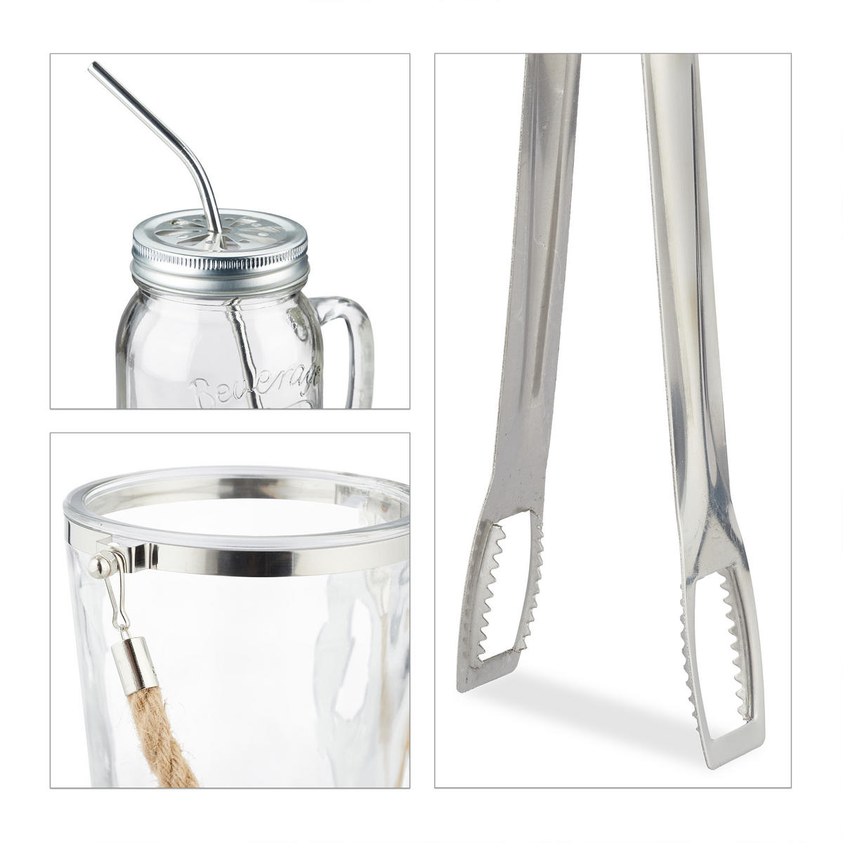 SÚPRAVA pohárov - priehľadné, kov/sklo (16.5/16/12cm) - Relaxdays