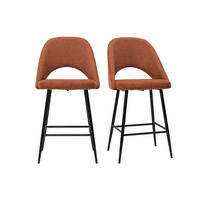 BARHOCKER Stoff Rostbraun Samteffekt H65 cm 2er-Set COSETTE - Orange, Textil (54/99/51.5cm) - Miliboo