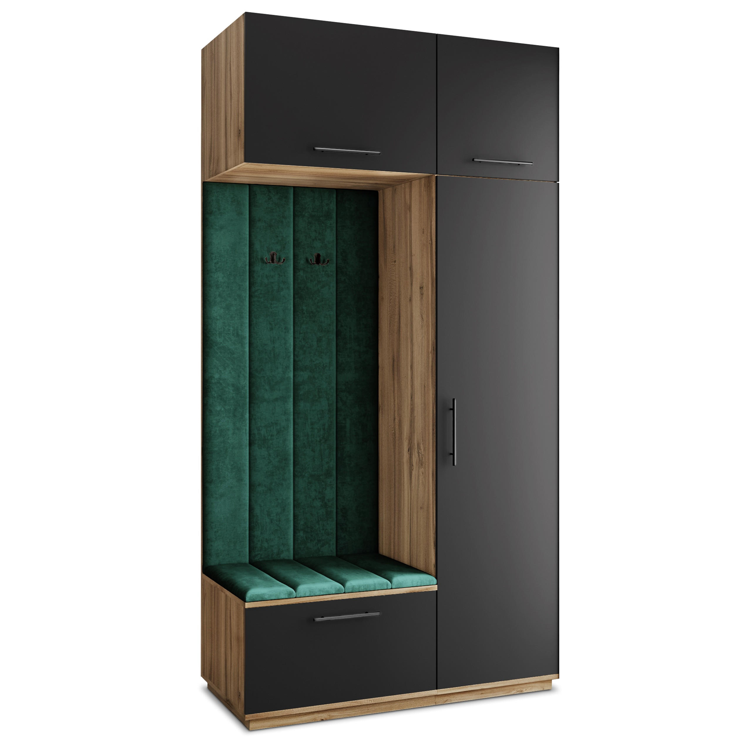 Masseno Garderobenschrank Eiche Wotan, Schwarz, Grün 120x240x60 cm