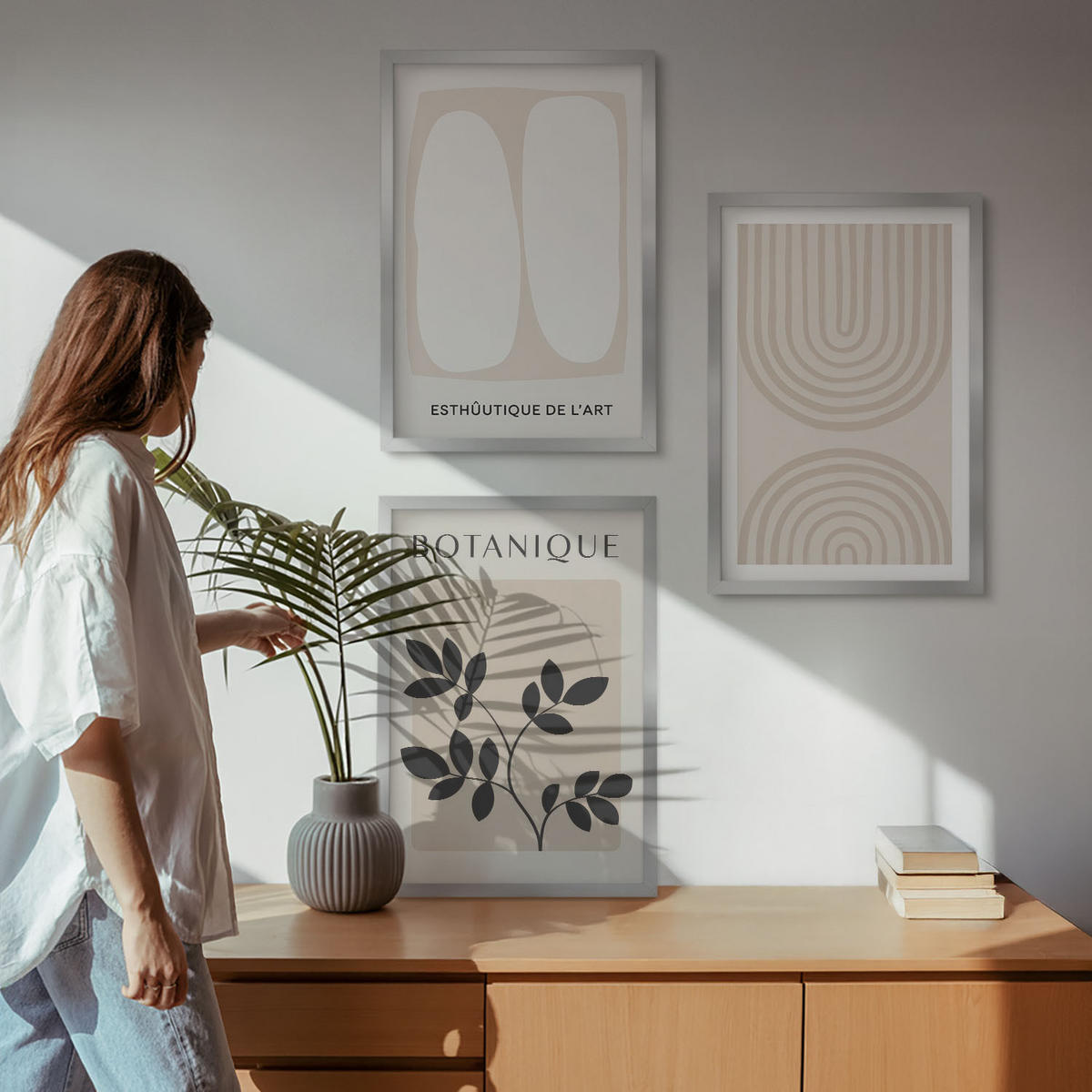 BILDER SET 3er Set - 40x60 cm Silberner Rahmen - Boho-Pflanzenposter - Silberfarben, Kunststoff (40/60cm) - TULUP