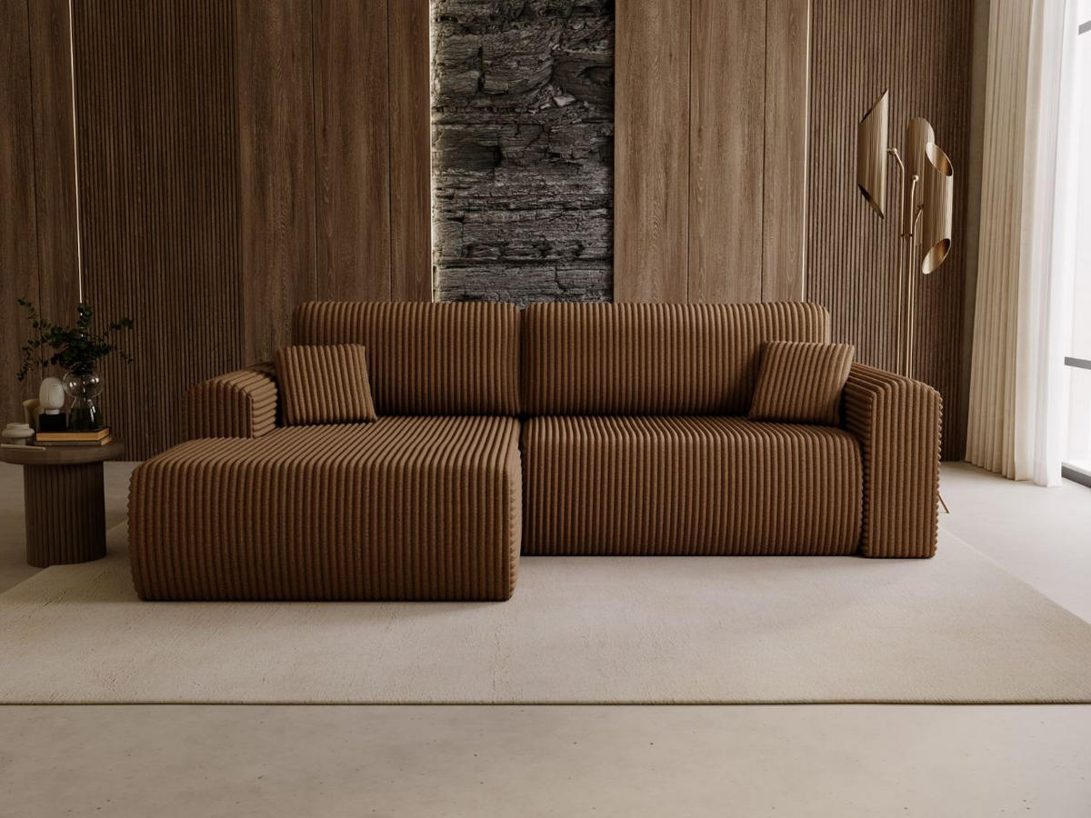 ECKSOFA Belvio Braun Links - Schwarz/Braun, Holz/Textil (257/177cm) - Graingold