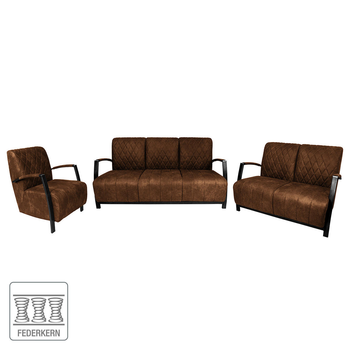 POLSTERGARNITUR (3-2-1) - Antiklederlook - Braun, Textil (1/1/1cm) - home24