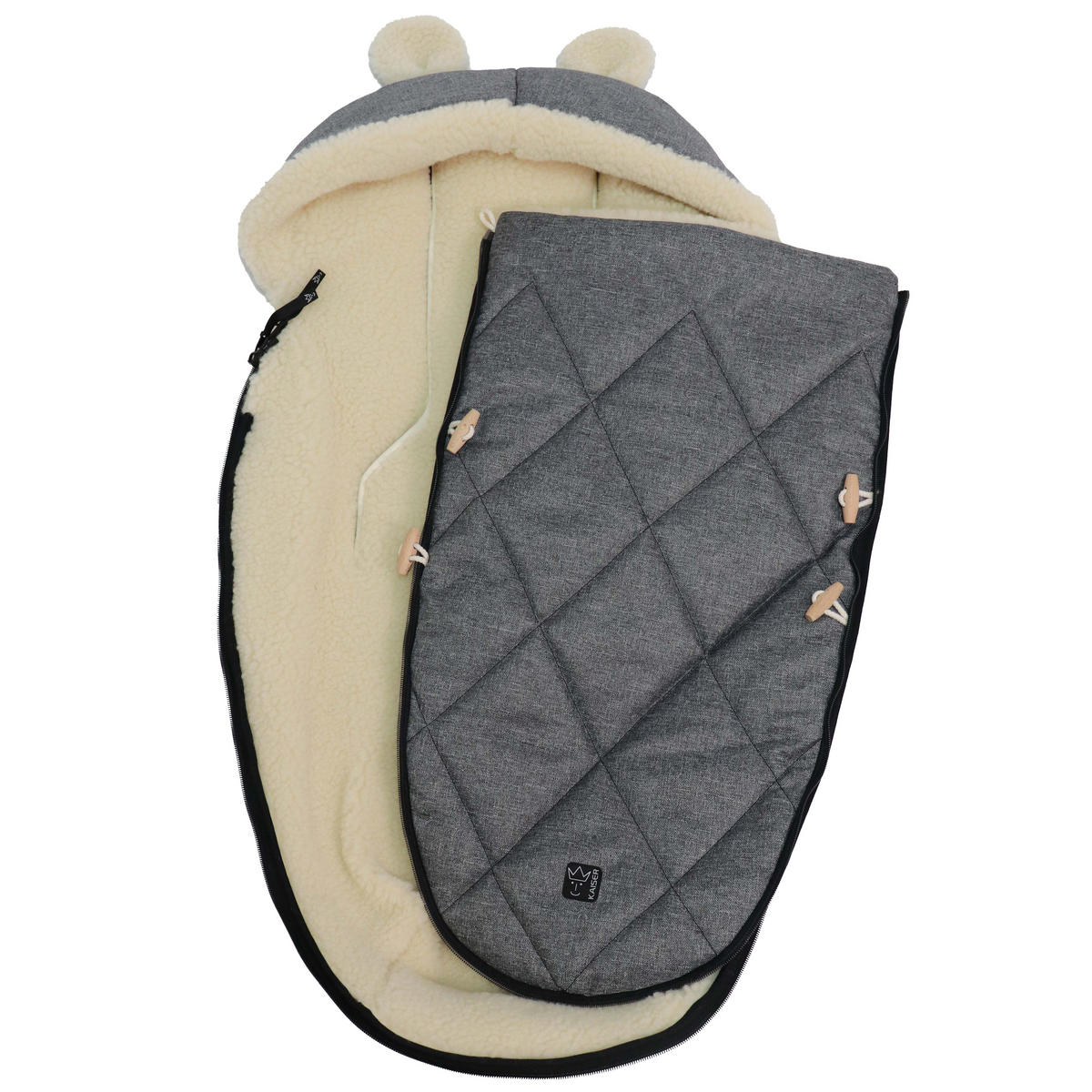 KINDERWAGENFUSSSACK XL EARS WOOL, anthracite melange - Grau, Naturmaterialien (43/93cm) - Kaiserbaby