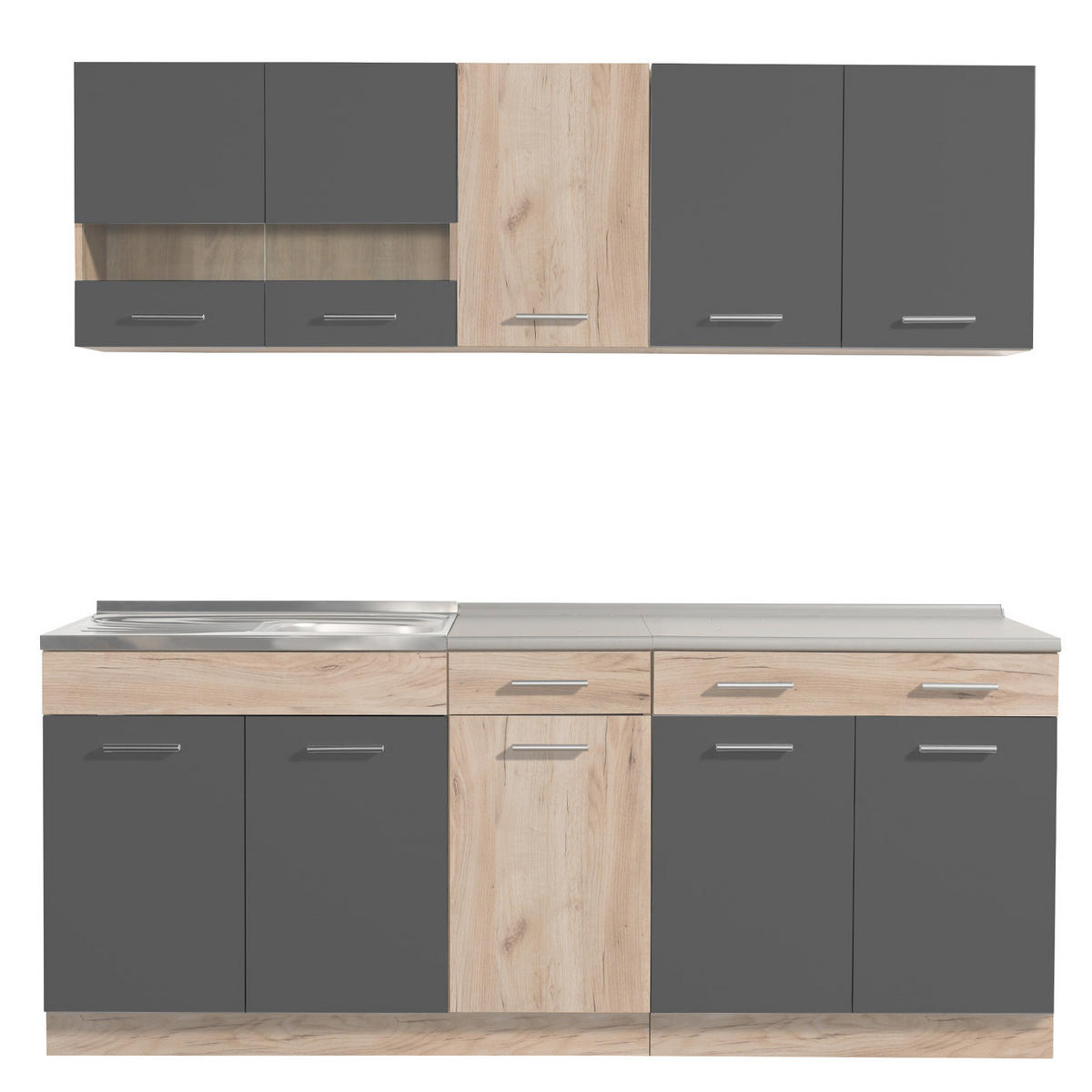 KÜCHENLEERBLOCK 200 cm in Anthrazit - Naturfarben/Grau, Holz (200/206/60cm) - Homestyle4u