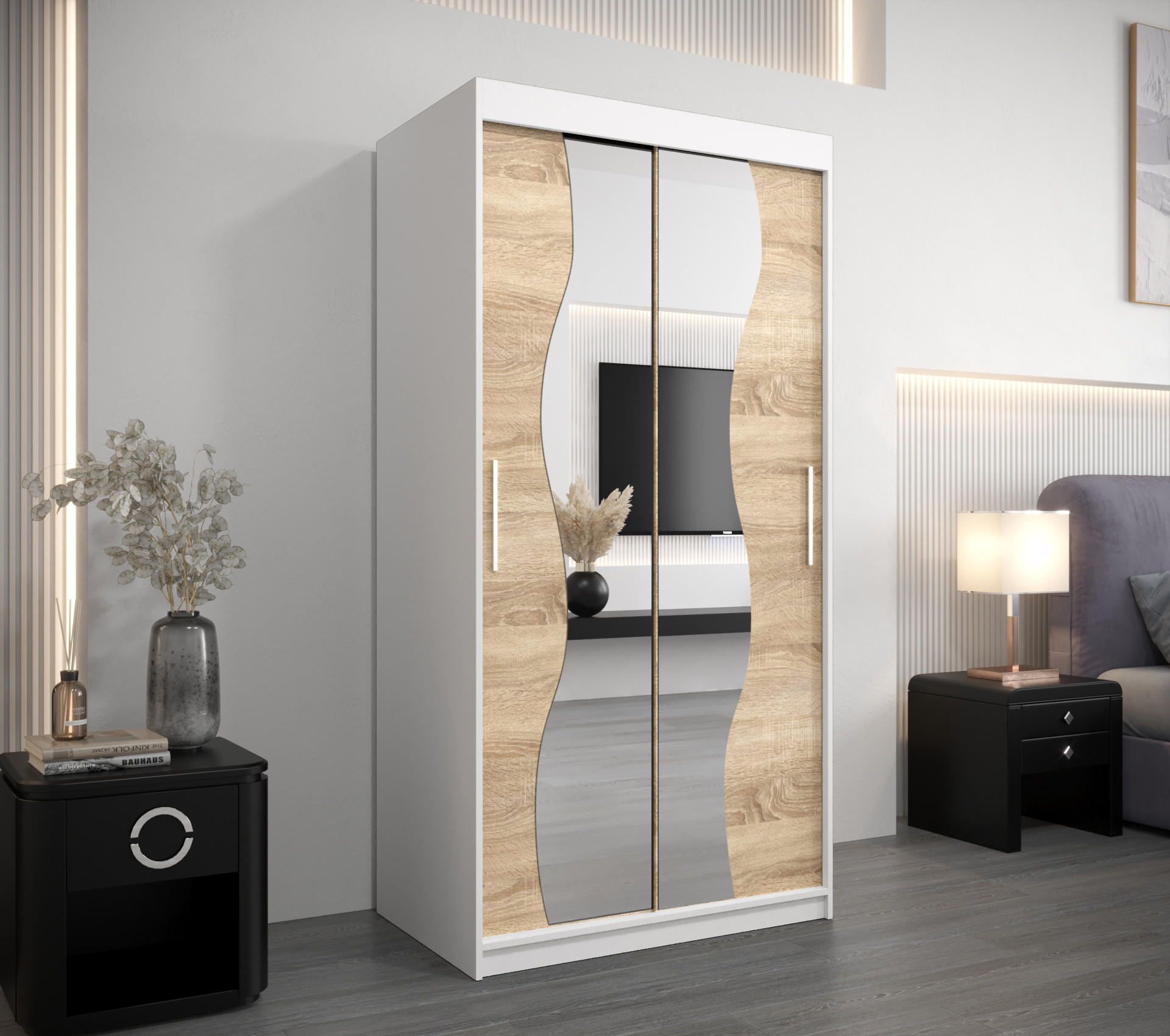SCHWEBETÜRENSCHRANK 200/100/62 2-türig - Silberfarben/Weiß, Holz/Kunststoff (100/200/62cm) - Abiks Möbel