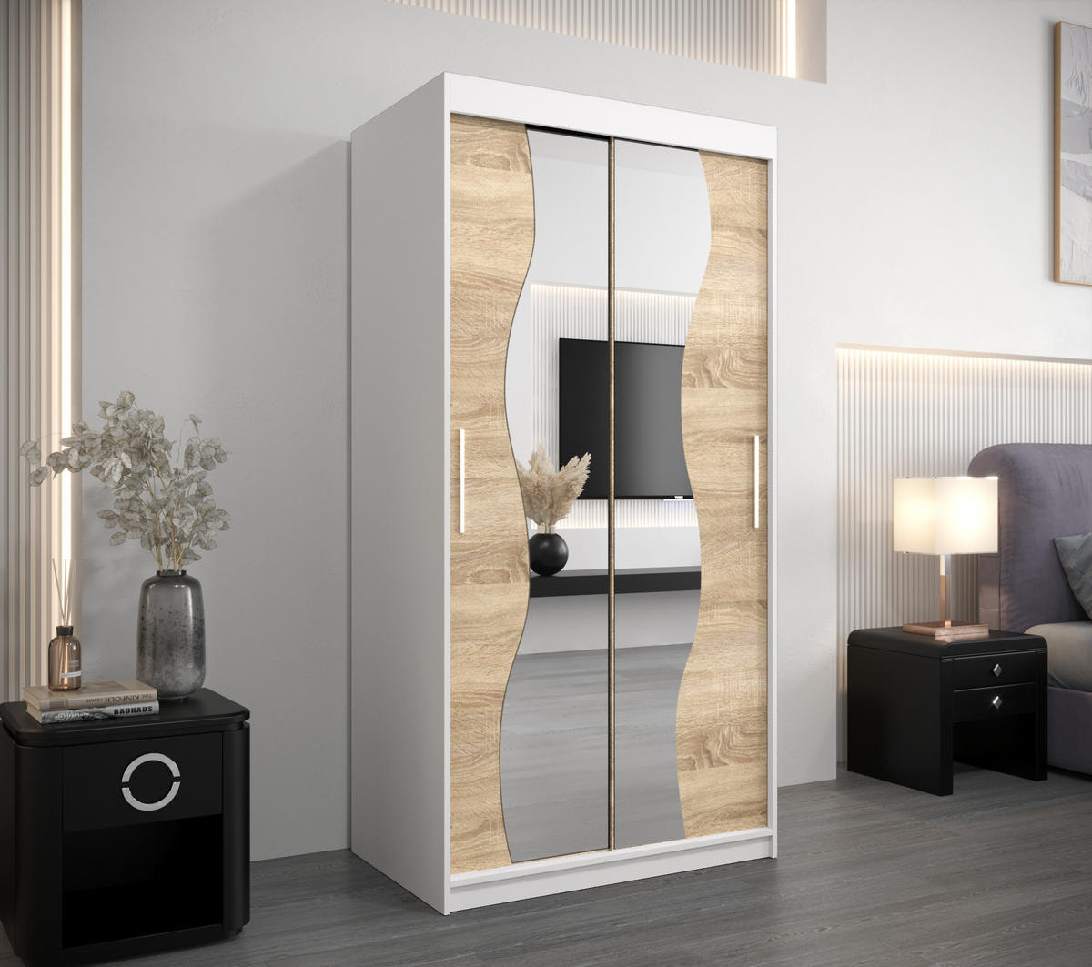 SCHWEBETÜRENSCHRANK 200/100/62 2-türig - Silberfarben/Weiß, Holz/Kunststoff (100/200/62cm) - Abiks Möbel