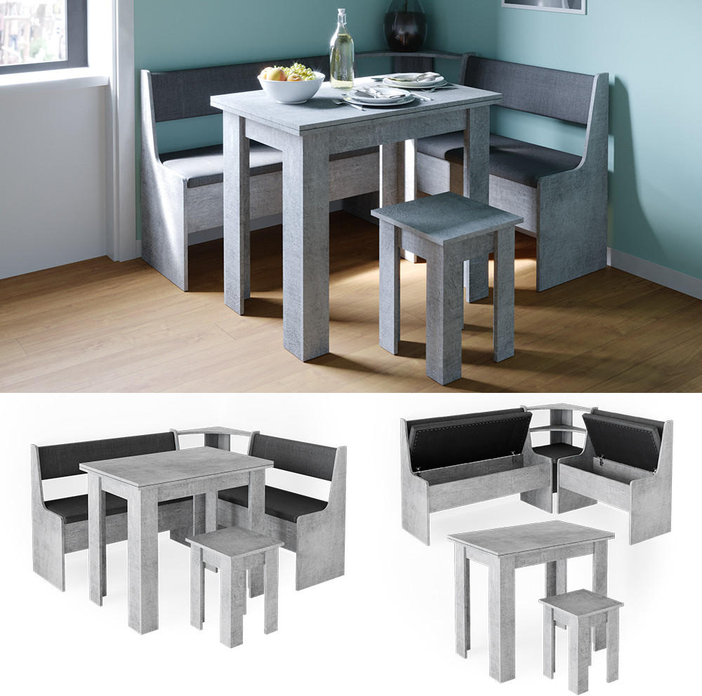 ECKBANKGRUPPE Roman Beton 150 x 41.5 cm mit Tisch - Schieferfarben, Holzwerkstoff (150/80/120cm) - Vicco