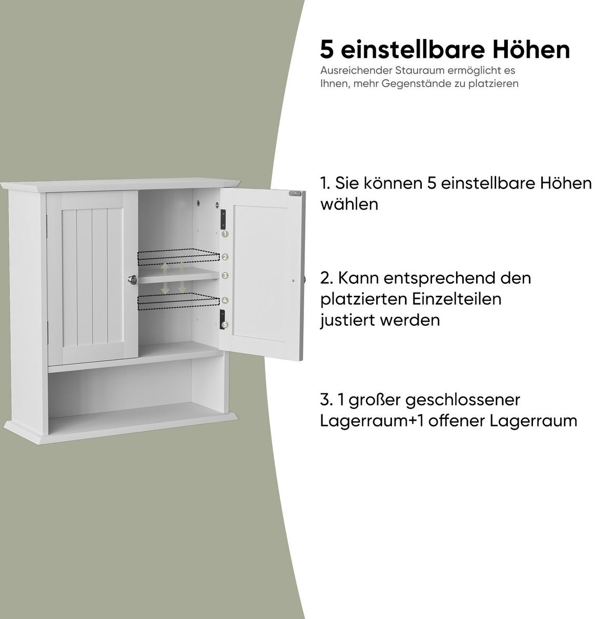 WANDSCHRANK Badezimmerschrank 54.6x19.8x59.9cm in Weiß mit verstellbaren Regalen - Weiß, Holzwerkstoff (54.6/59.9/19.8cm) - Modfu
