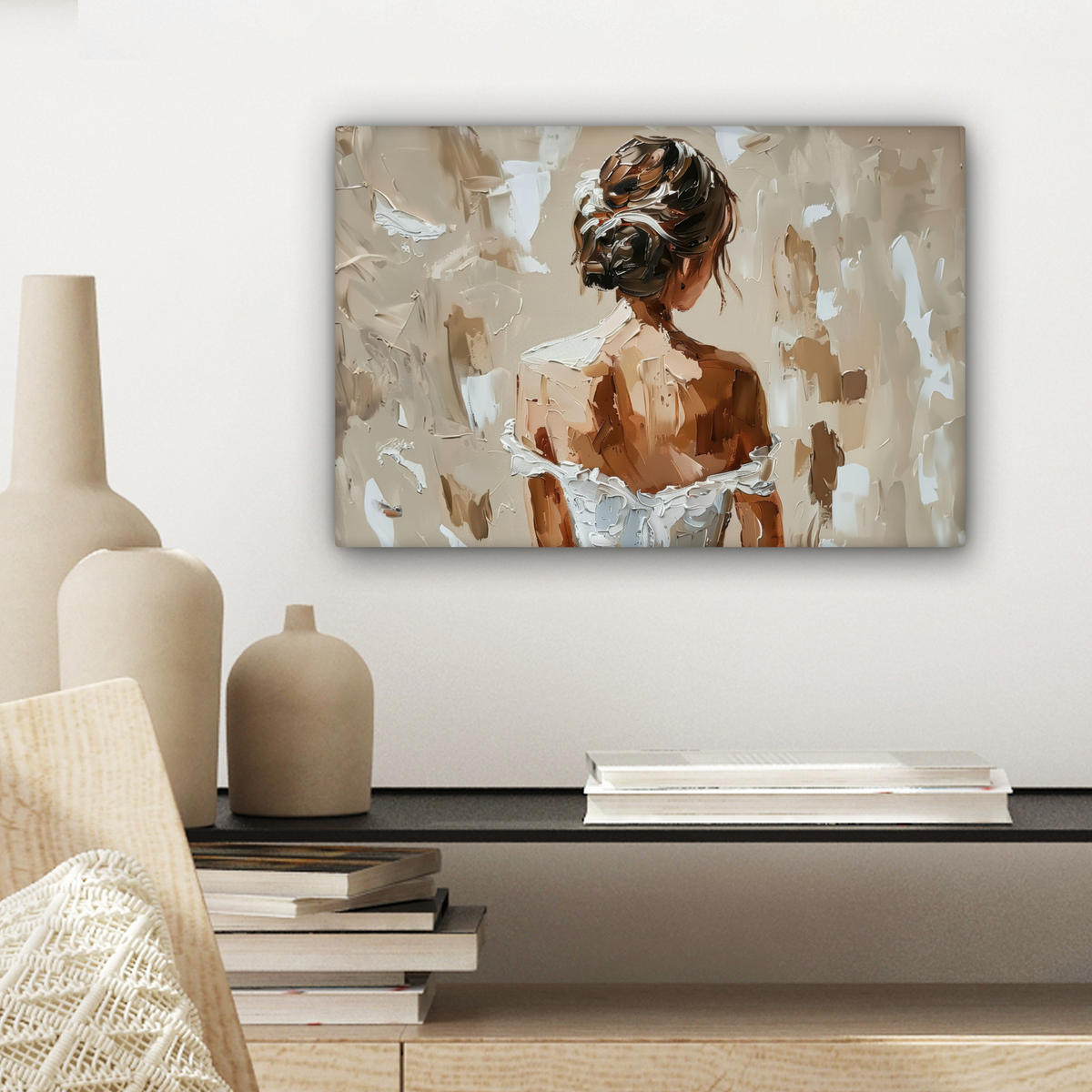LEINWANDBILD - Frau - Farbe - Abstrakt - Beige - Modern - 30x20 - Deko XXL - Sandfarben, Textil (30/20cm) - MuchoWow