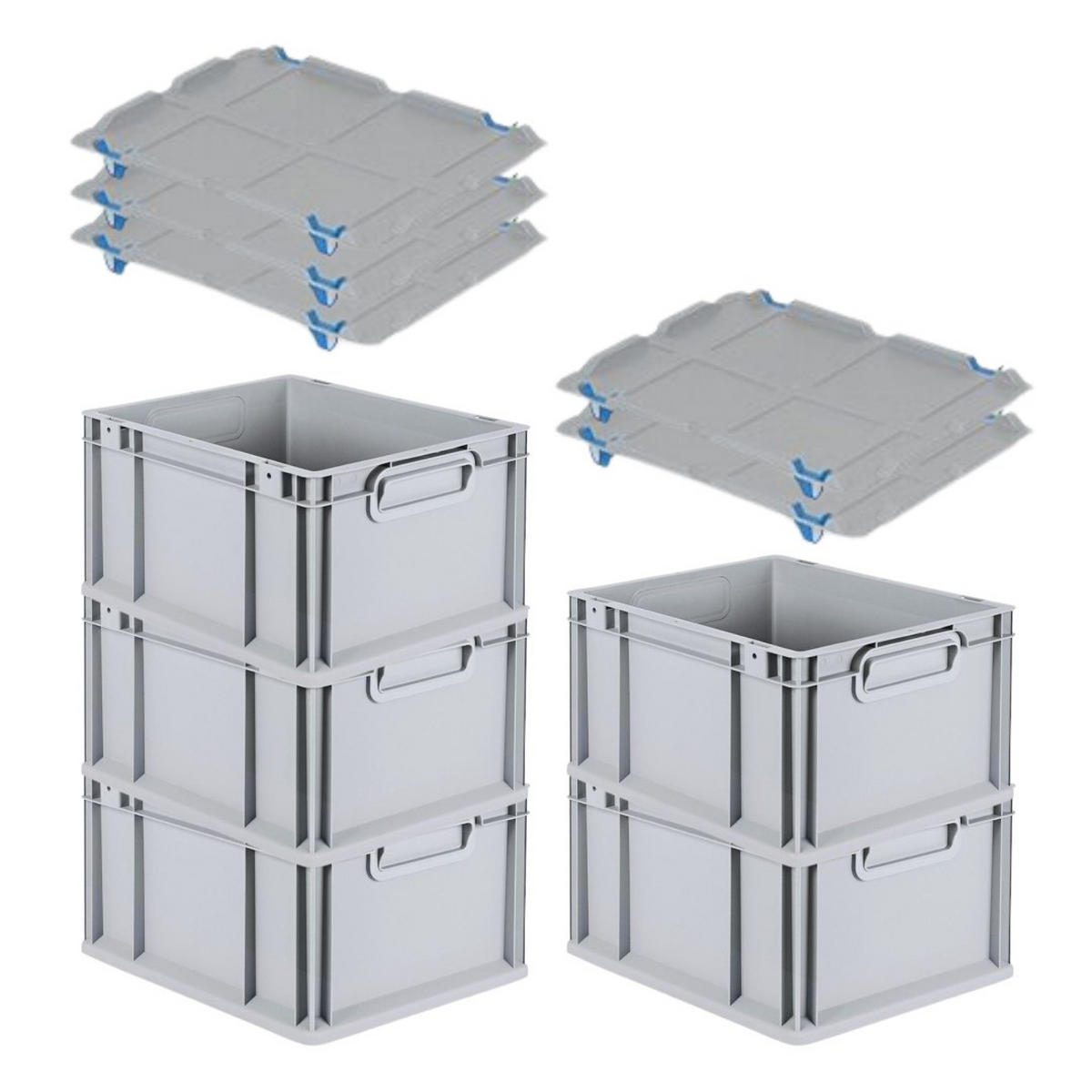 EUROBOX 5x Nextgen Economy Mit Auflagedeckel Grau/Blau Griffe Geschlossen 20 Liter - Blau, Kunststoff (30/22/40cm) - PROREGAL